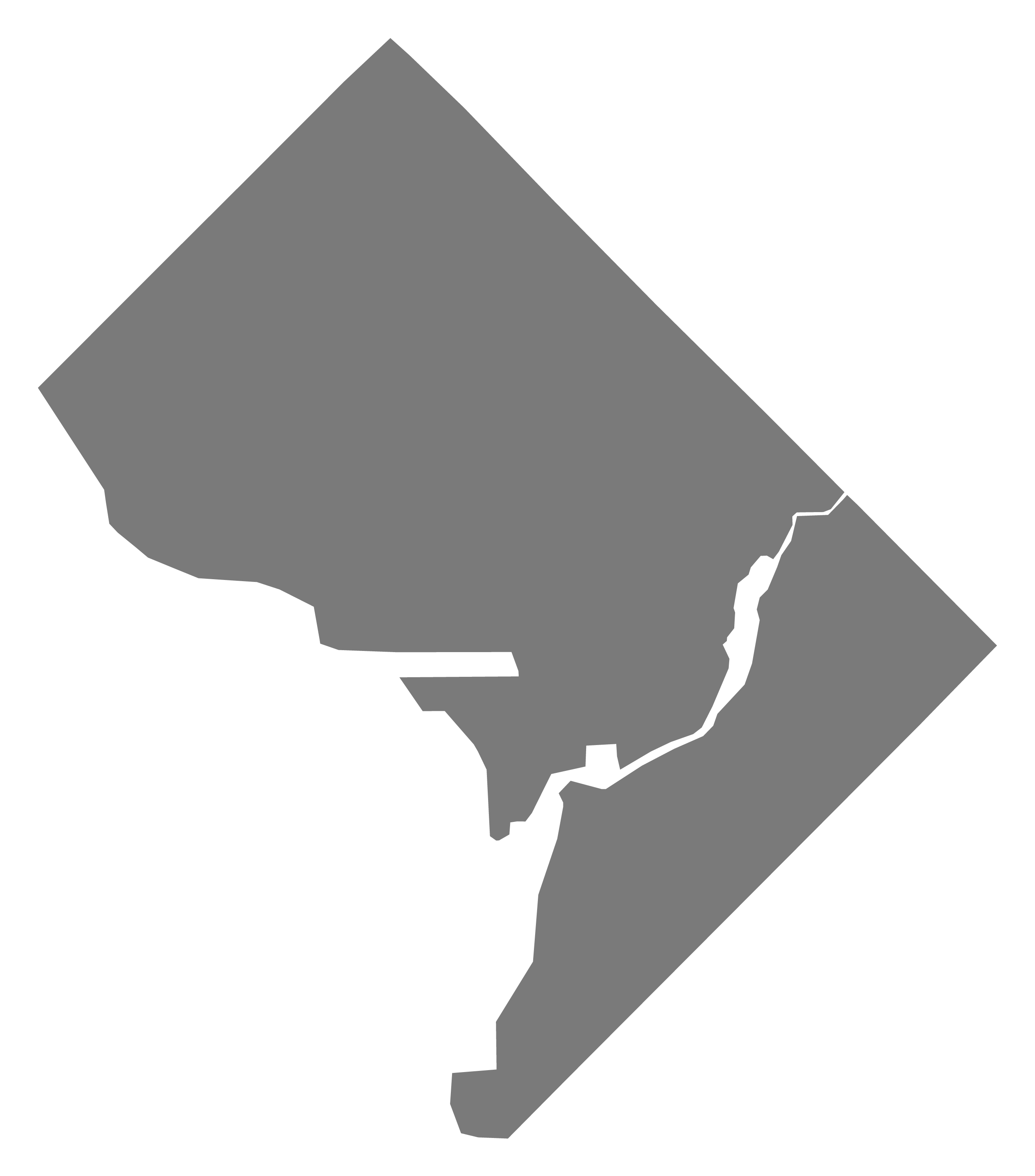 solid grey shape representing the area and borders of Washington, DC
